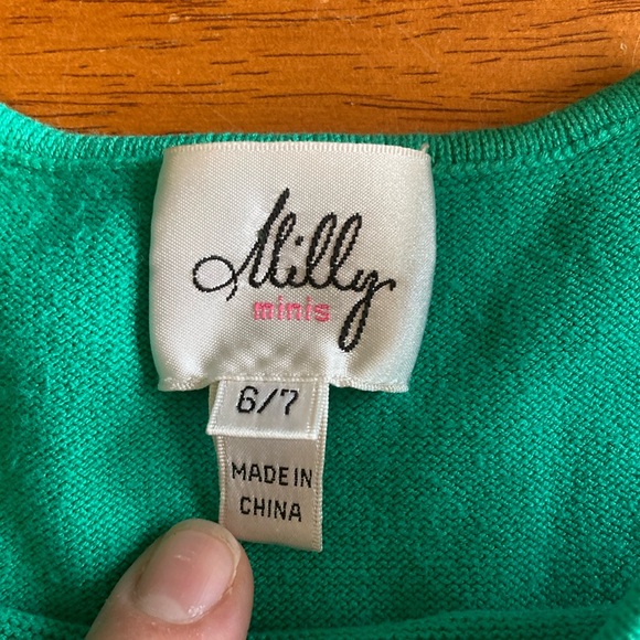 Milly Minis Girl Size 6/7 Green Josephine Pleated Ribbed Knit Flounced Hem Dress - Picture 3 of 10